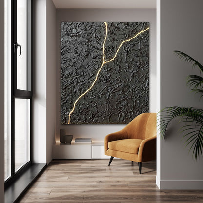 Textured Black and Gold Abstract Oil Painting for Modern Home Decor