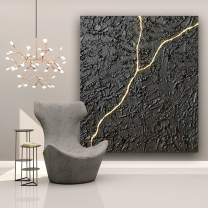 Textured Black and Gold Abstract Oil Painting for Modern Home Decor