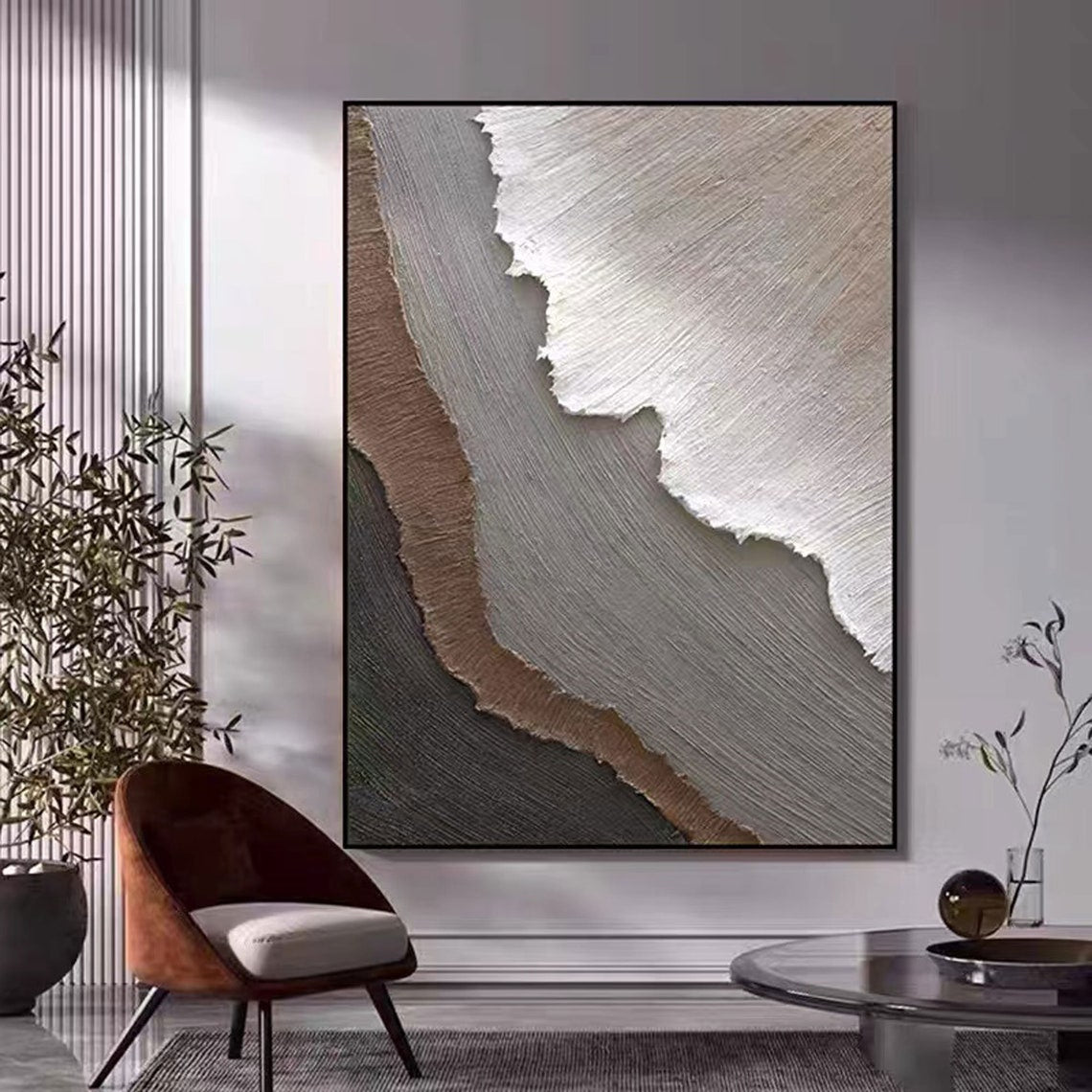 Textured Coastal Landscape Oil Painting for Modern Home Decor