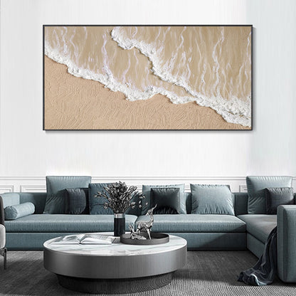 Tranquil Beach Waves: Elegant Ocean-Inspired Oil Painting for Coastal Home Decor