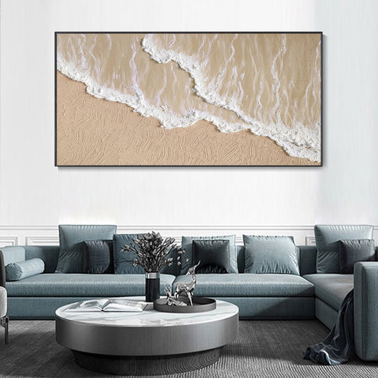 Tranquil Beach Waves: Elegant Ocean-Inspired Oil Painting for Coastal Home Decor