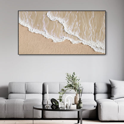 Tranquil Beach Waves: Elegant Ocean-Inspired Oil Painting for Coastal Home Decor