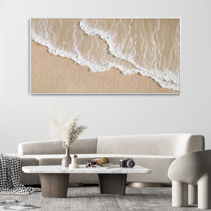 Tranquil Beach Waves: Elegant Ocean-Inspired Oil Painting for Coastal Home Decor