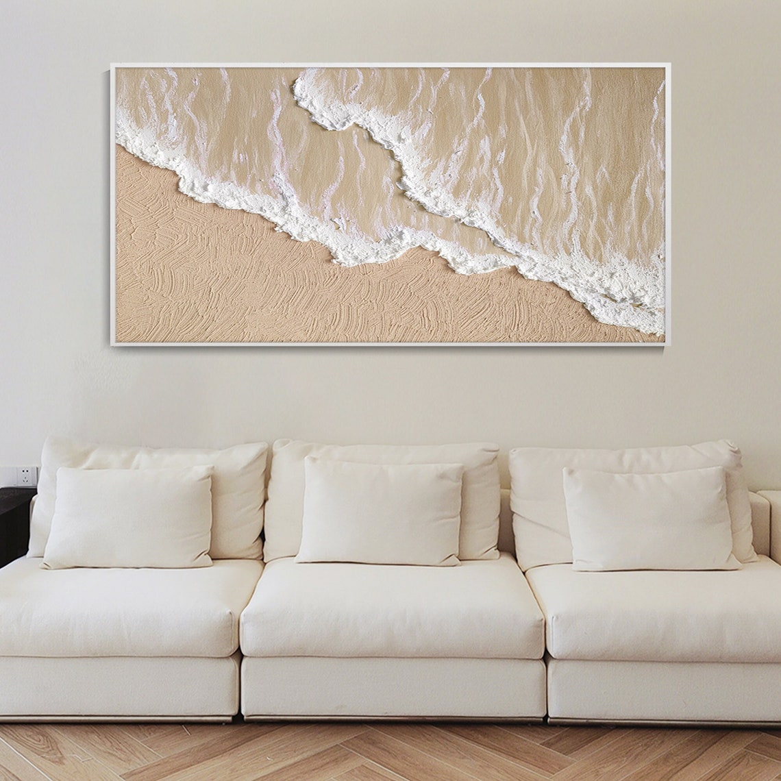 Tranquil Beach Waves: Elegant Ocean-Inspired Oil Painting for Coastal Home Decor