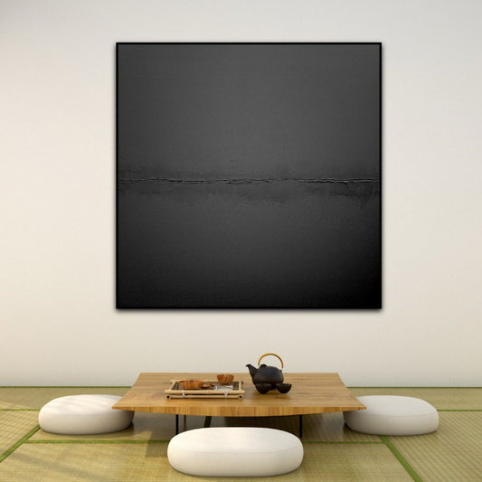 Serene Black Landscape Oil Painting for Modern Home Decor