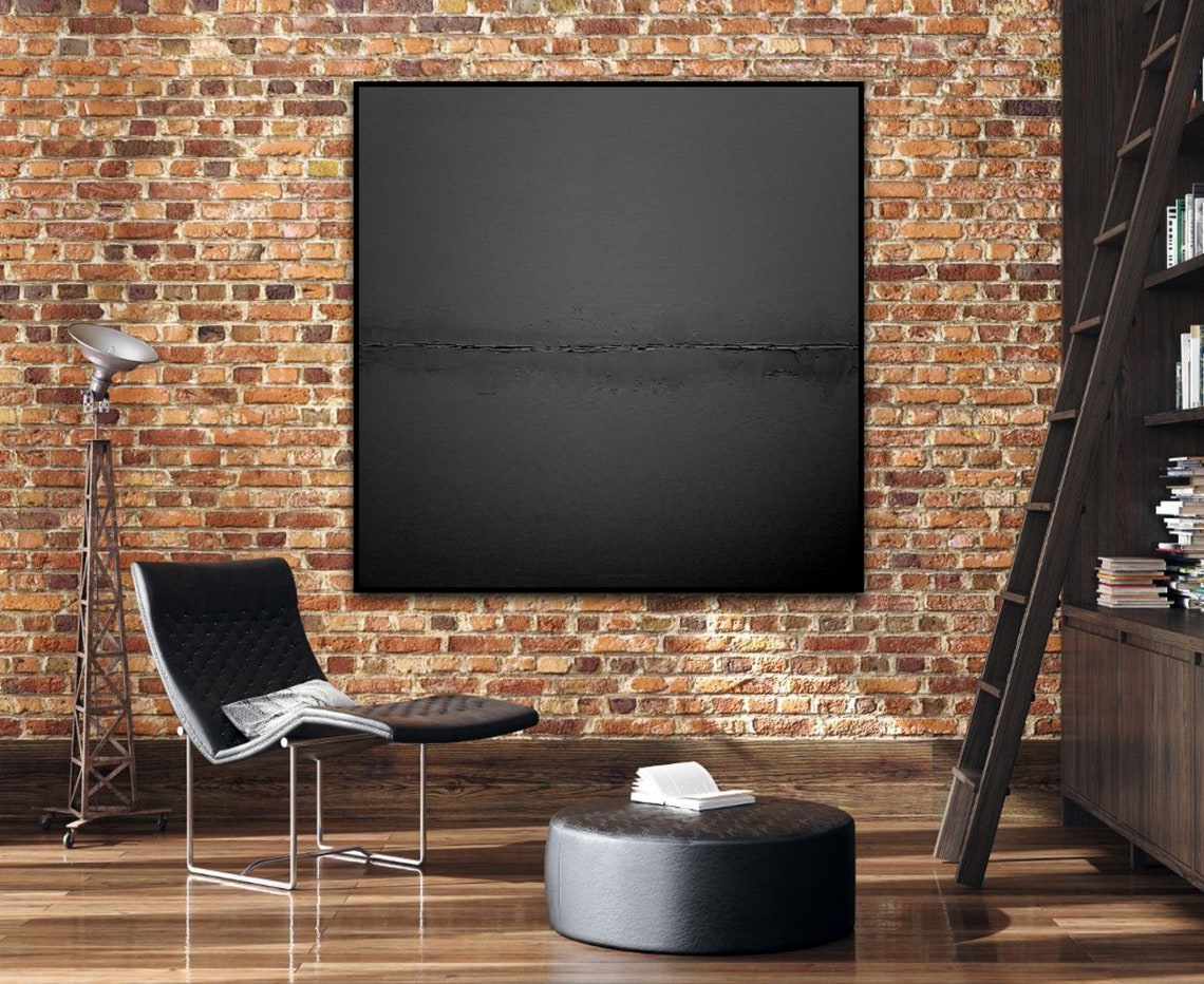 Serene Black Landscape Oil Painting for Modern Home Decor