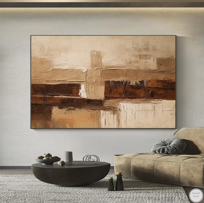 Tranquil Earth Tones: Abstract Oil Painting for Modern Home Decor