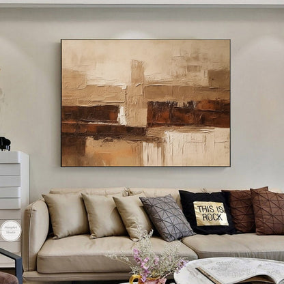 Tranquil Earth Tones: Abstract Oil Painting for Modern Home Decor