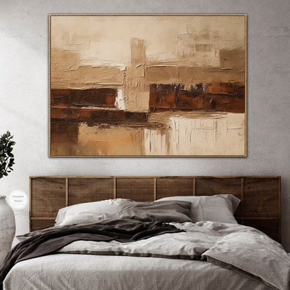 Tranquil Earth Tones: Abstract Oil Painting for Modern Home Decor