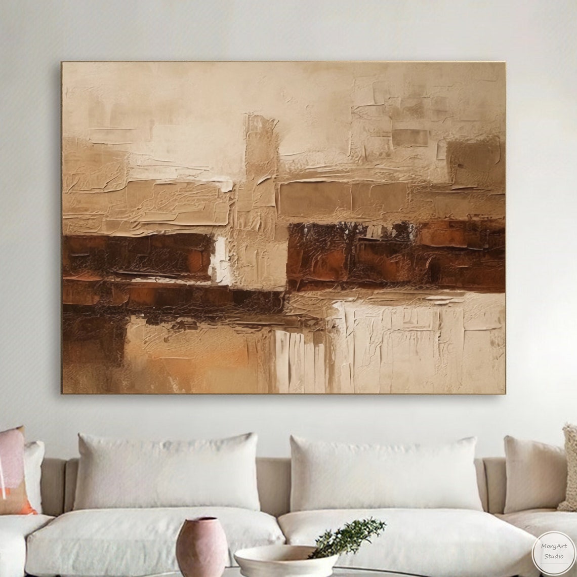 Tranquil Earth Tones: Abstract Oil Painting for Modern Home Decor