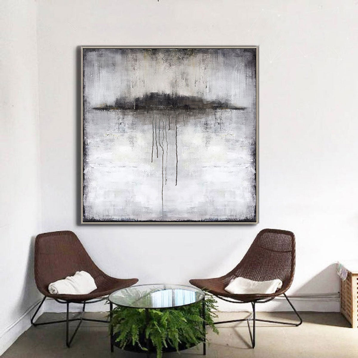 Elegant Black and White Abstract Ocean Landscape Oil Painting for Modern Decor