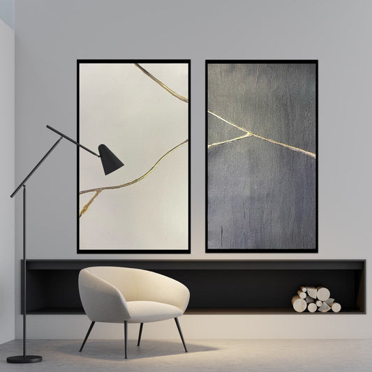 Elegant Abstract Duo with Gold Accents for Modern Wall Art Decor