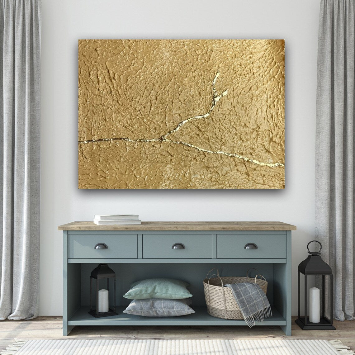 Elegant Gold Abstract Oil Painting for Modern Home Decor