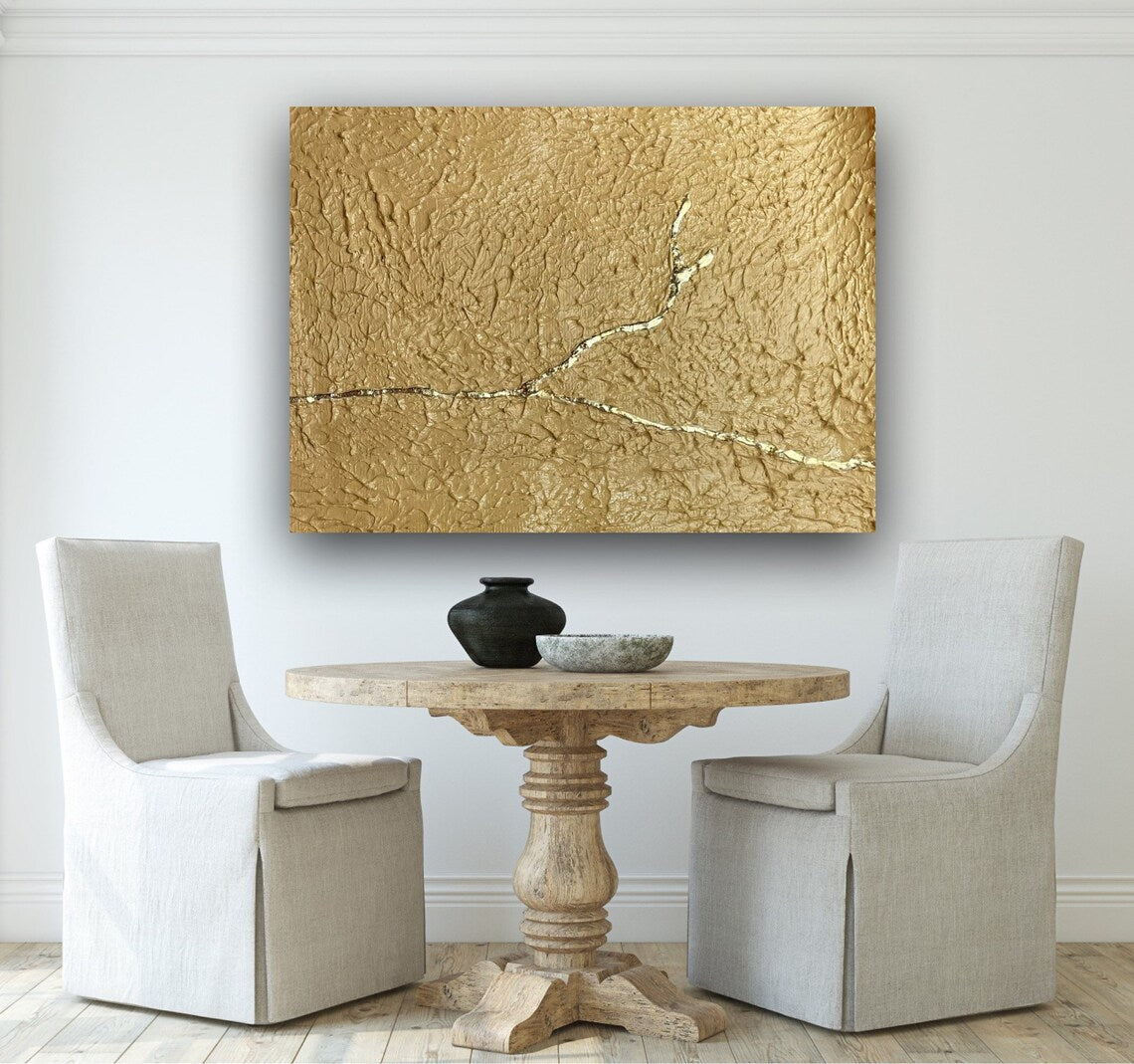 Elegant Gold Abstract Oil Painting for Modern Home Decor