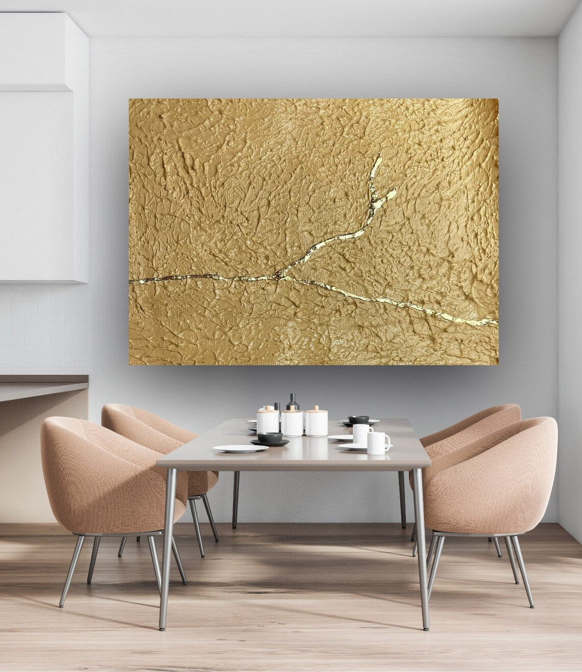 Elegant Gold Abstract Oil Painting for Modern Home Decor