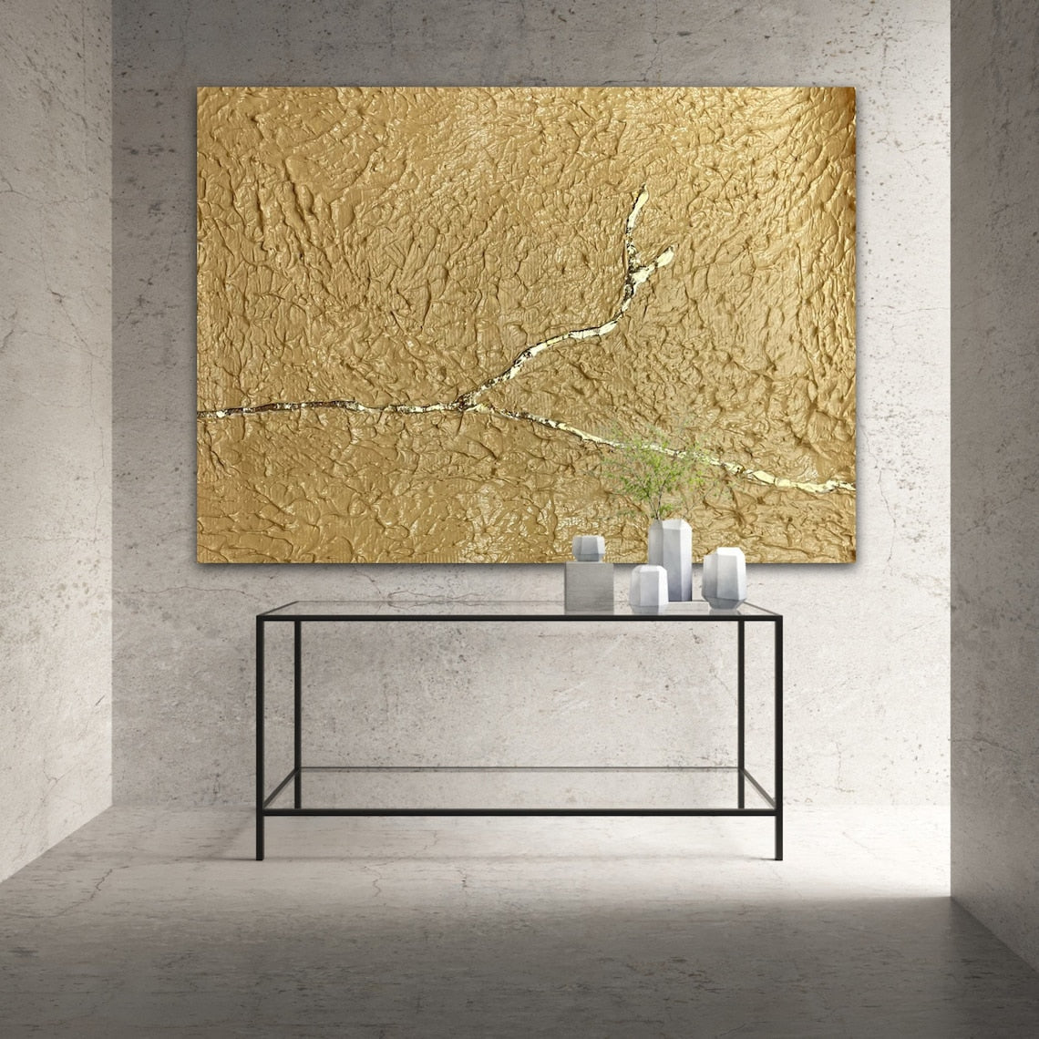 Elegant Gold Abstract Oil Painting for Modern Home Decor