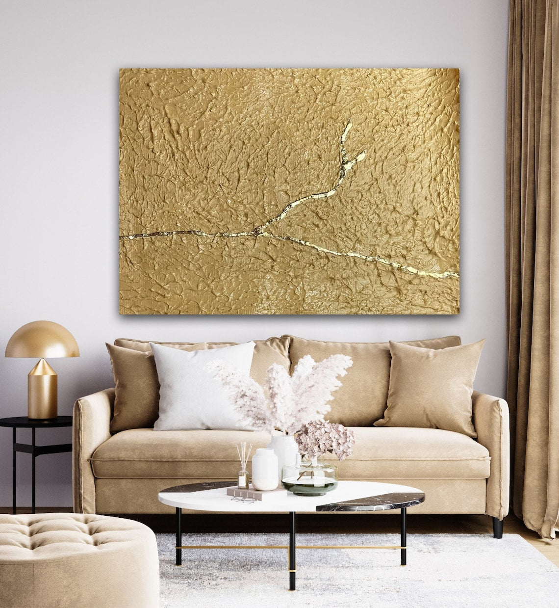 Elegant Gold Abstract Oil Painting for Modern Home Decor