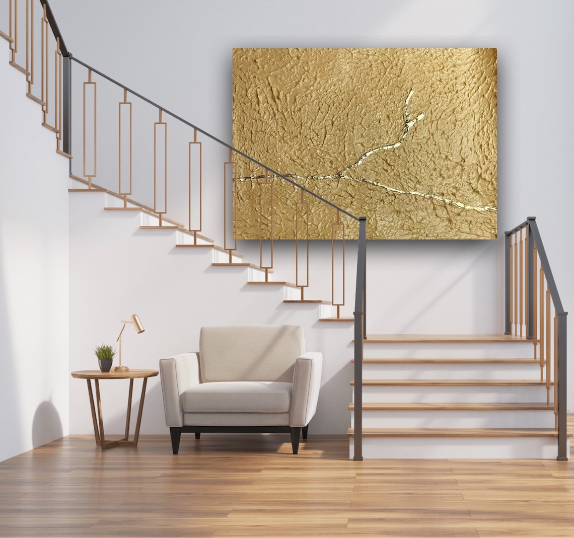Elegant Gold Abstract Oil Painting for Modern Home Decor