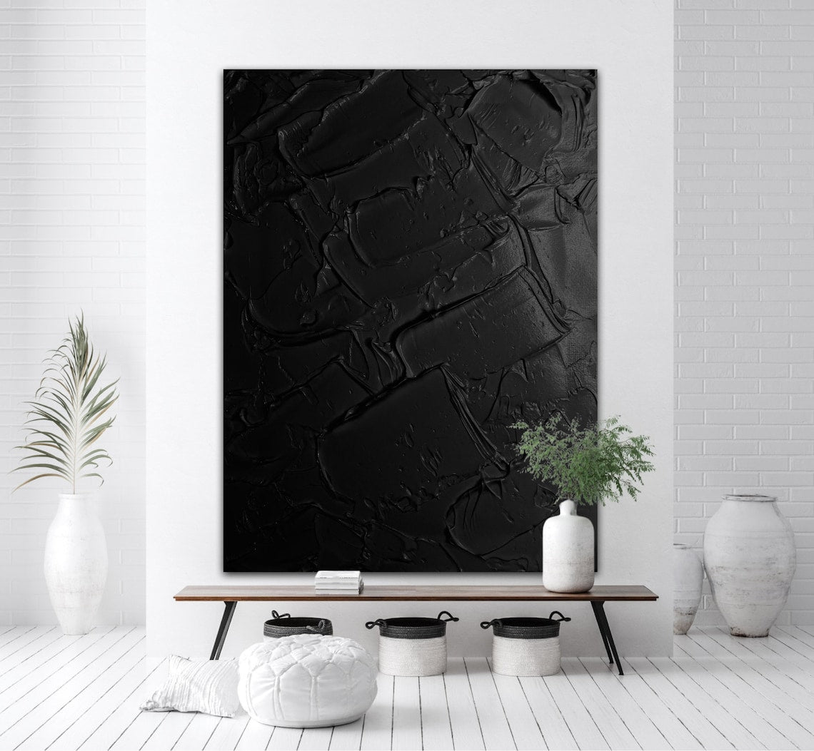 Abstract Black Oil Painting for Elegant Modern Home Decor