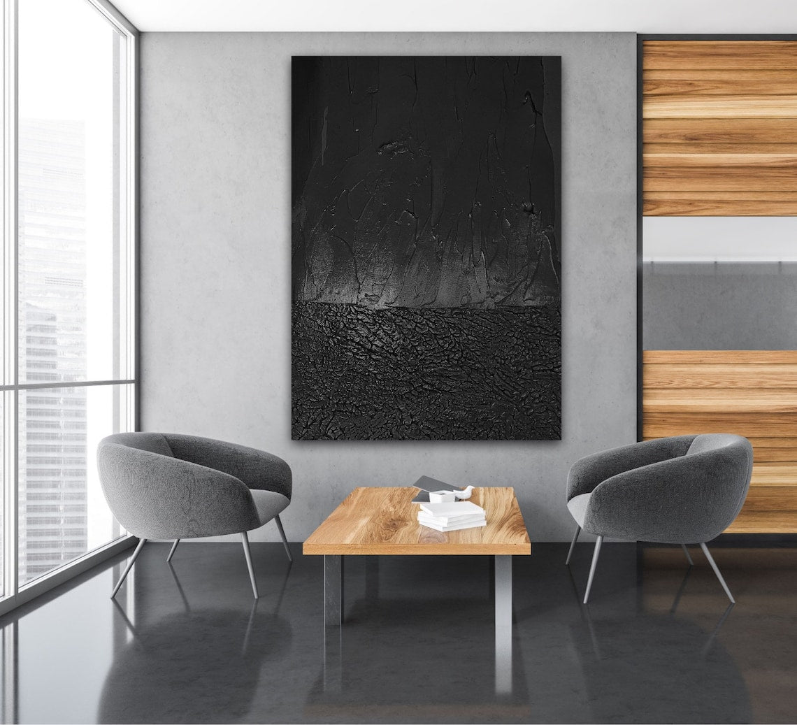 Abstract Black Oil Painting for Elegant Modern Home Decor