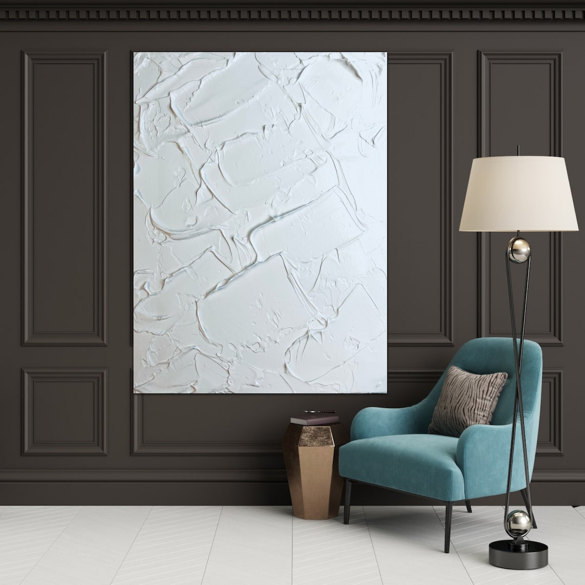 Elegant White Textured Oil Painting for Modern Home Decor