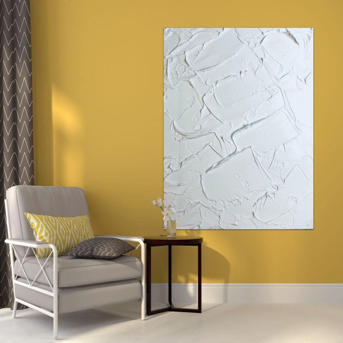 Elegant White Textured Oil Painting for Modern Home Decor