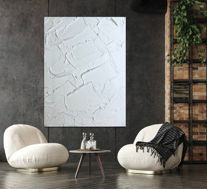 Elegant White Textured Oil Painting for Modern Home Decor