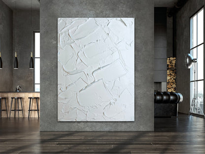 Elegant White Textured Oil Painting for Modern Home Decor