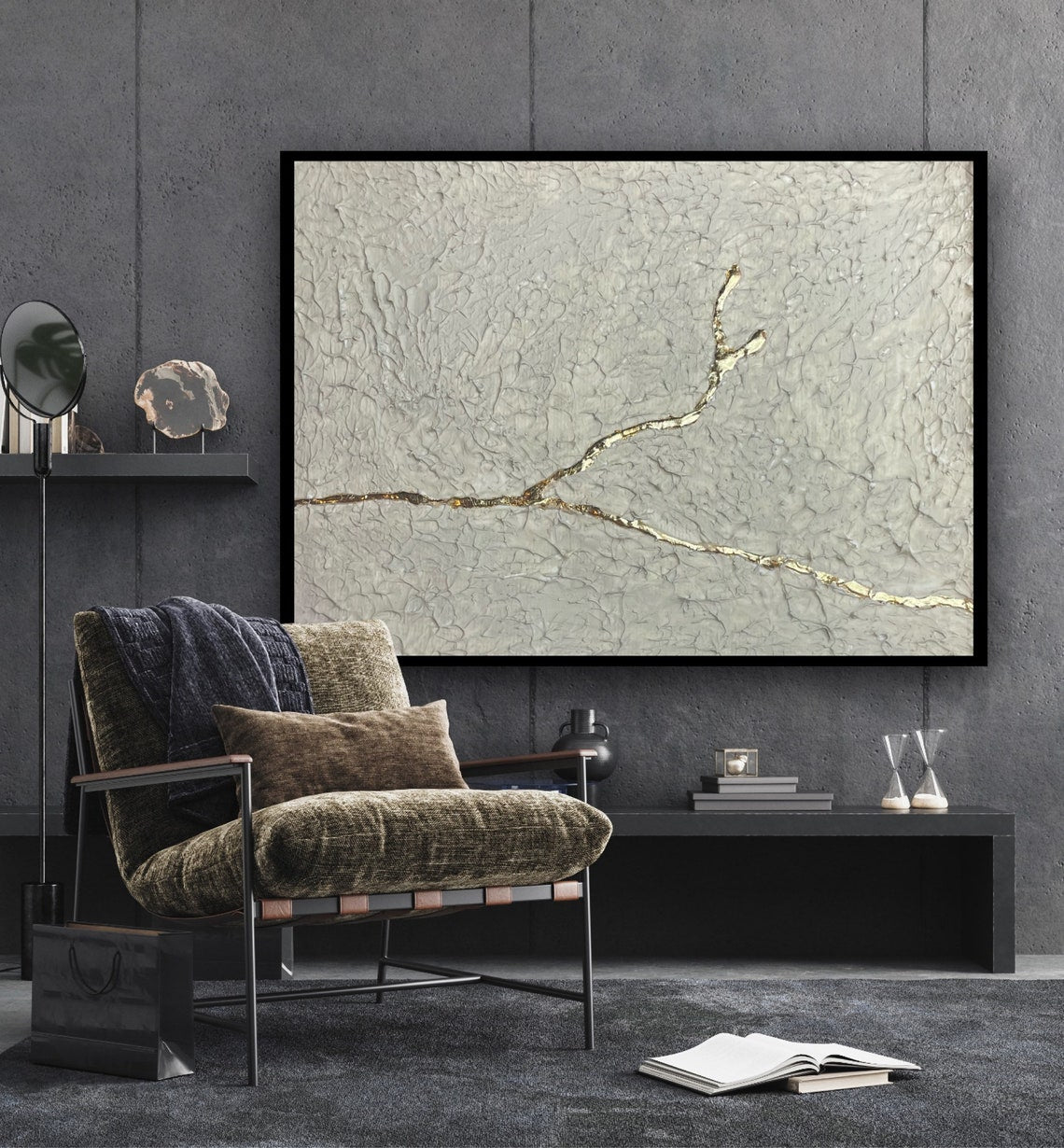 Modern Abstract Oil Painting with Elegant Gold Accents for Stylish Decor