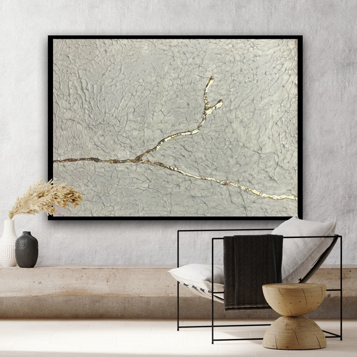 Modern Abstract Oil Painting with Elegant Gold Accents for Stylish Decor