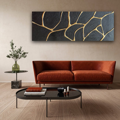 Gold and Black Abstract Oil Painting for Modern Home Decor