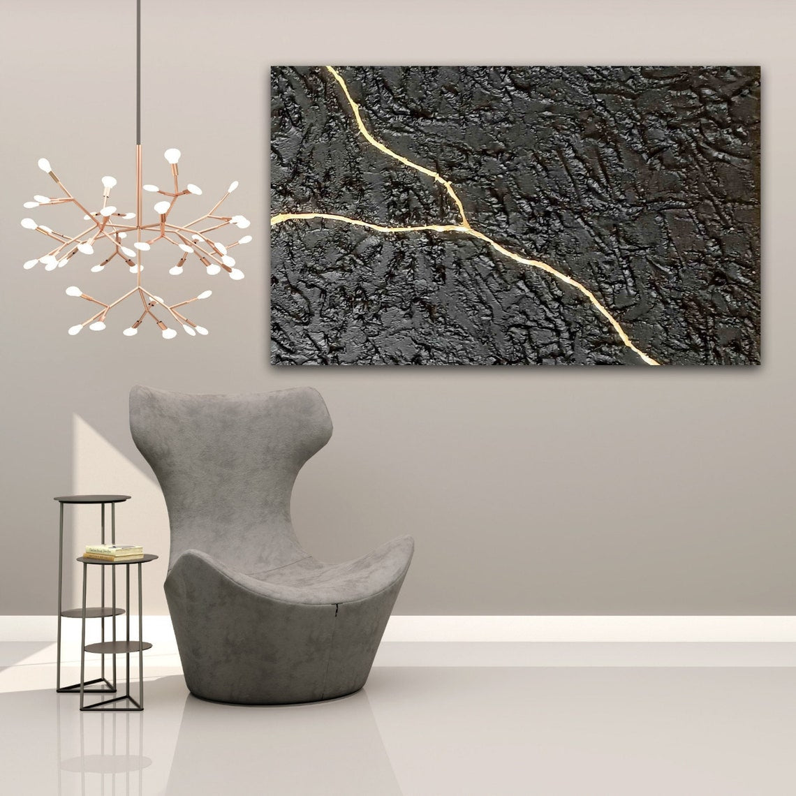 Modern Black and Gold Abstract Oil Painting for Elegant Home Decor