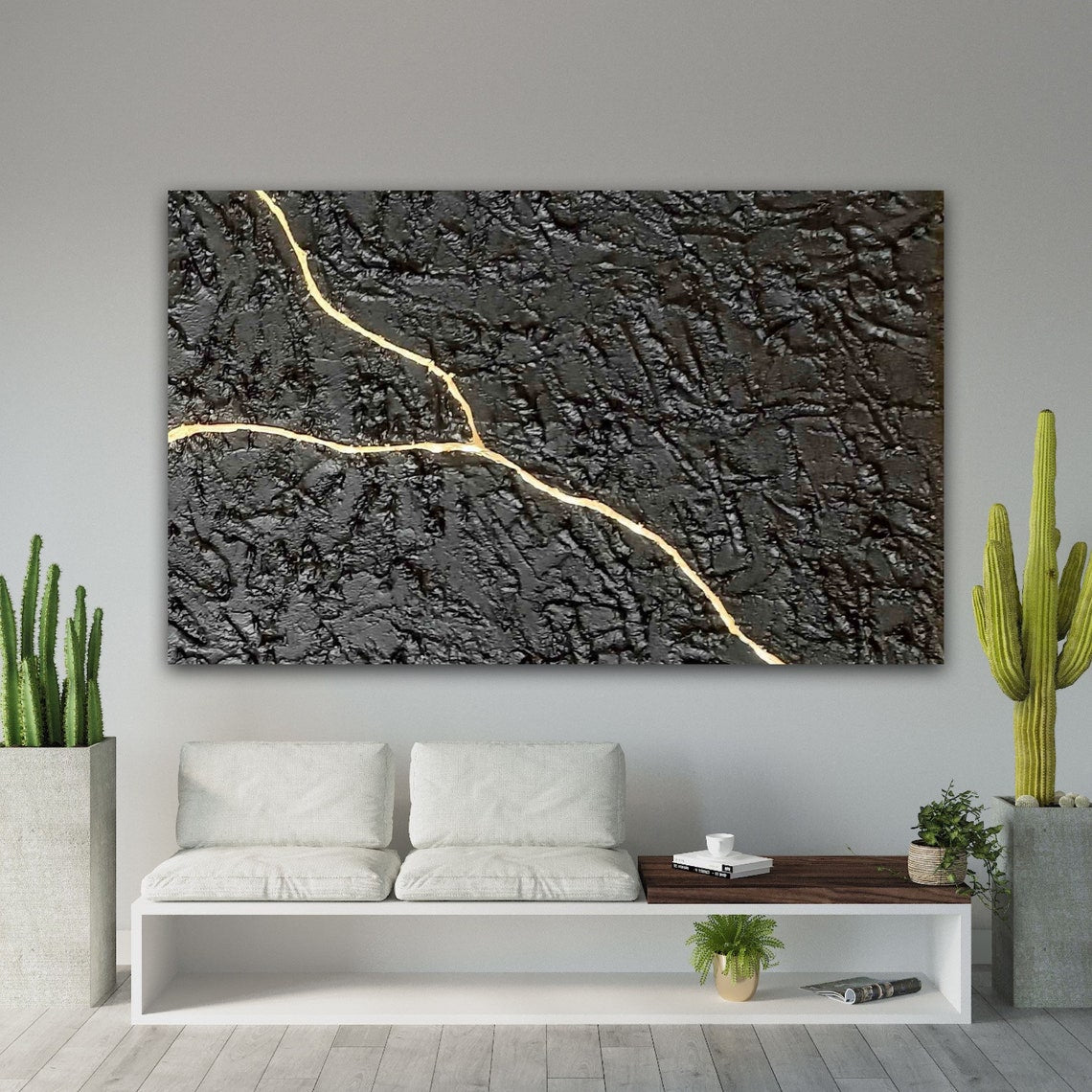 Modern Black and Gold Abstract Oil Painting for Elegant Home Decor