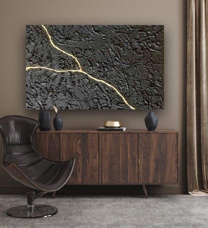 Modern Black and Gold Abstract Oil Painting for Elegant Home Decor