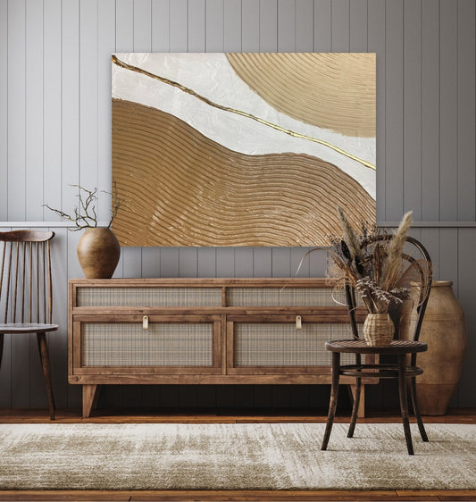 Elegant Gold Waves Abstract Oil Painting for Modern Home Decor