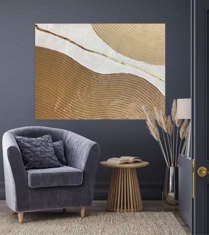 Elegant Gold Waves Abstract Oil Painting for Modern Home Decor