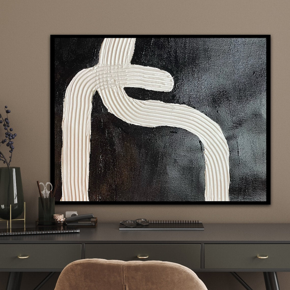 Abstract Black and White Oil Painting - Modern Art for Elegant Home Décor