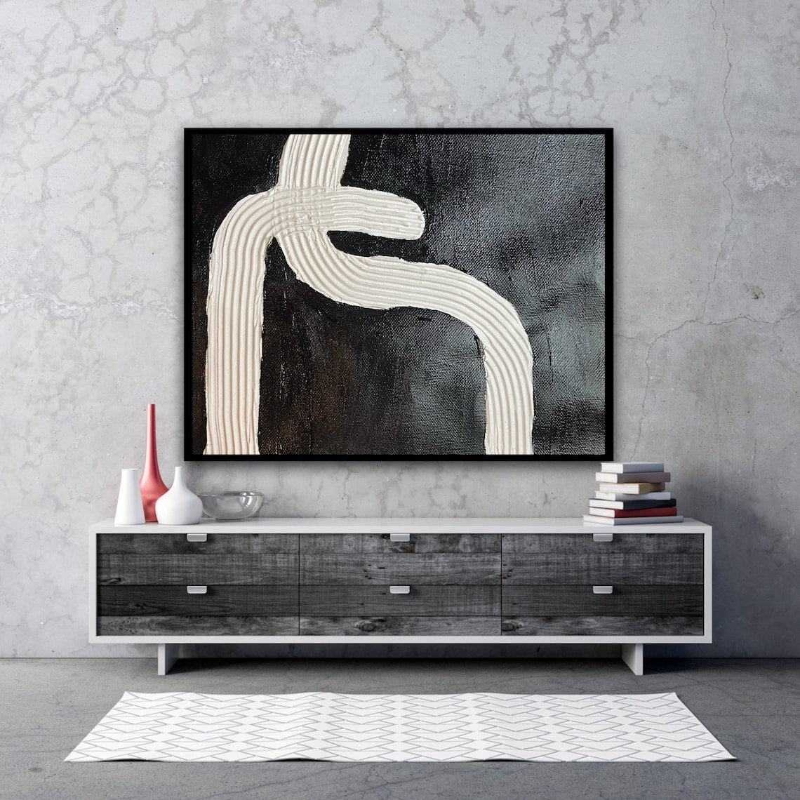 Abstract Black and White Oil Painting - Modern Art for Elegant Home Décor