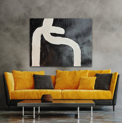 Abstract Black and White Oil Painting - Modern Art for Elegant Home Décor