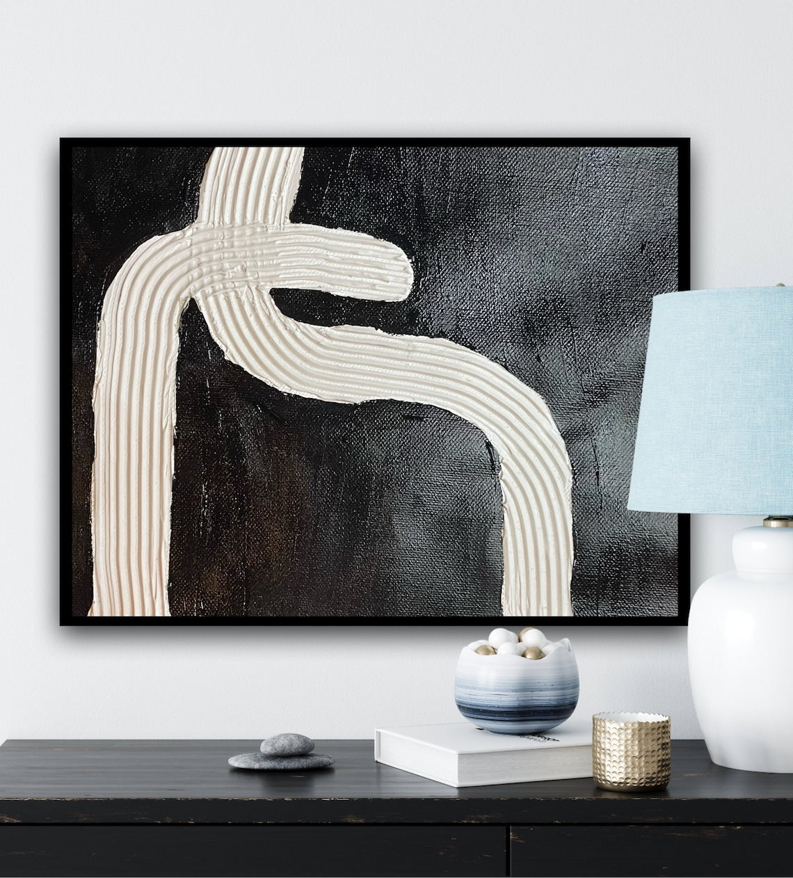 Abstract Black and White Oil Painting - Modern Art for Elegant Home Décor