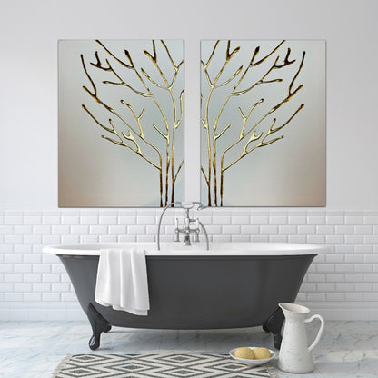 Stylish Gold-Leaf Tree Branch Oil Painting for Modern Home Decor