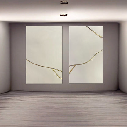 Elegant Gold Veins Abstract Diptych Oil Painting for Modern Home Decor