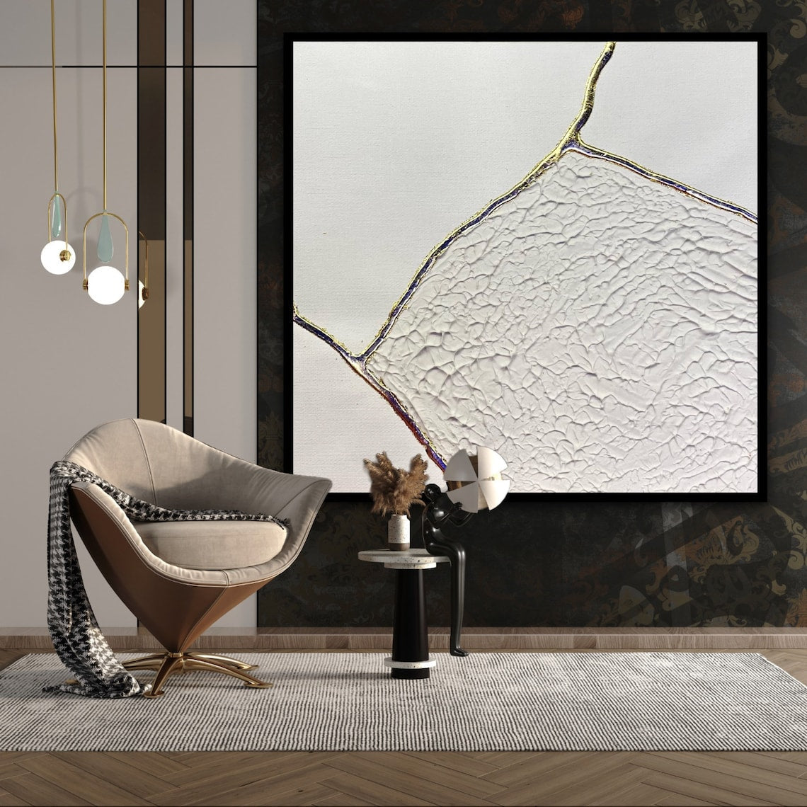 Textured Abstract Oil Painting with Subtle Cracks and Soft Hues for Modern Decor