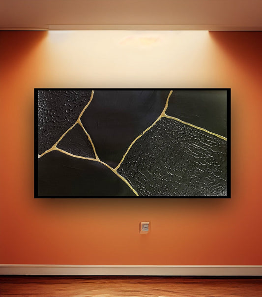 Elegant Black and Gold Abstract Oil Painting for Modern Home Decor
