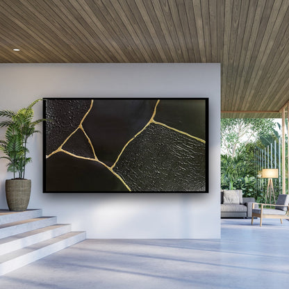 Elegant Black and Gold Abstract Oil Painting for Modern Home Decor