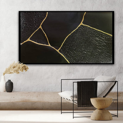 Elegant Black and Gold Abstract Oil Painting for Modern Home Decor