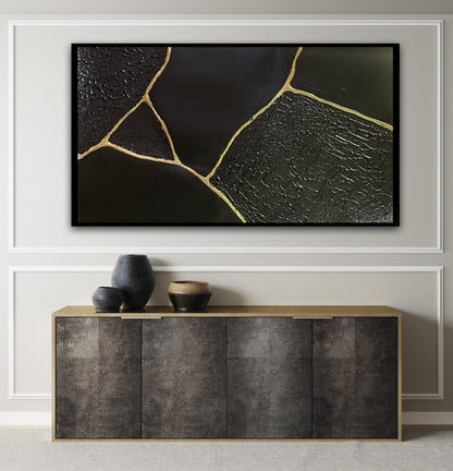 Elegant Black and Gold Abstract Oil Painting for Modern Home Decor