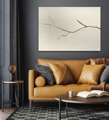 Elegant Minimalist Abstract Oil Painting with Gold Detailing