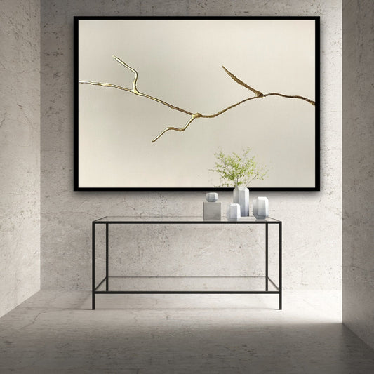 Elegant Minimalist Abstract Oil Painting with Gold Detailing