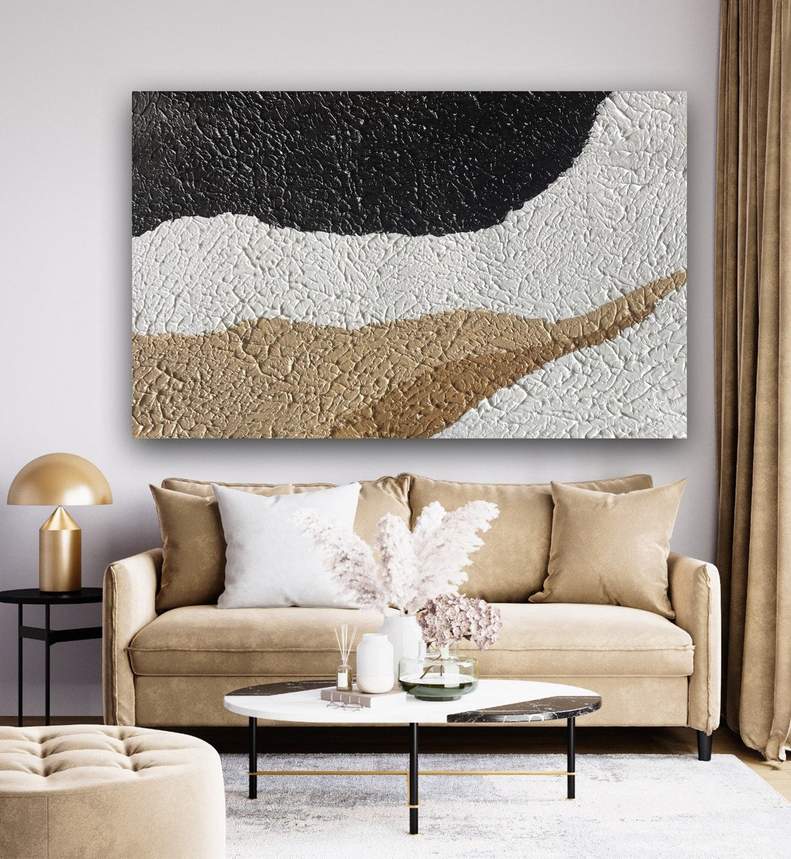 Abstract Monochrome Texture Oil Painting for Modern Home Decor